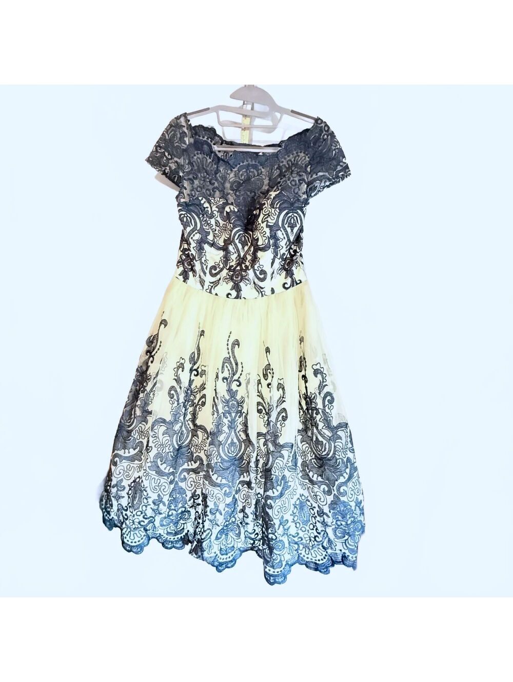Gorgeous Chi Chi London Navy Lace and Cream Tulle A Line Dress Size 8